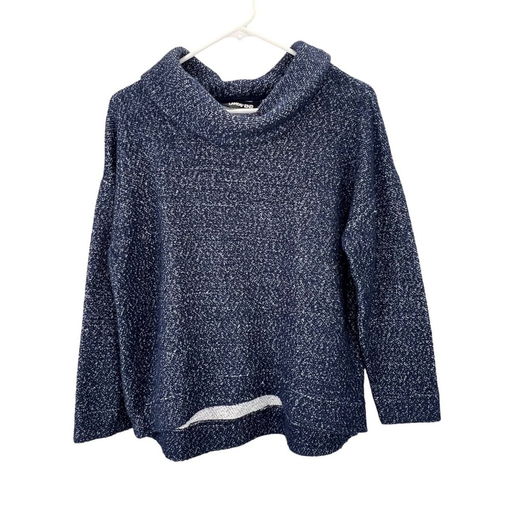 Lands End Sweater S 6-8 Blue Cowl Neck Pullover Oversized Loose Slouchy